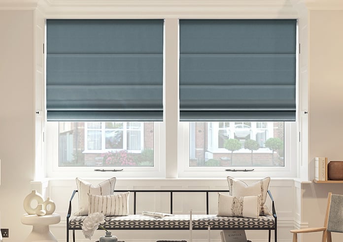 Akoya Faux Silk, Lustre Ink Blue - Motorised Roman Blind - Image 3